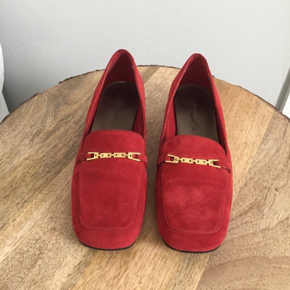 Jasmin Flex Red Suede Gold Hardware Penny Loafer Size 8M - Picture 2 of 9